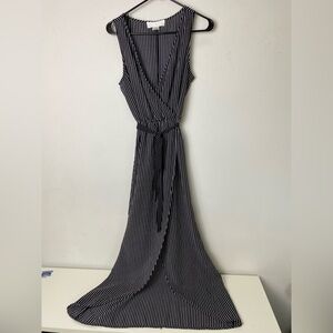 Elegant Black and White Striped Shear Maxi Dress. Size M